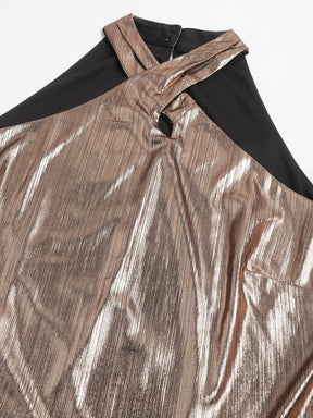 Copper Sleeveless Solid Women Halter Blouse Top for Party