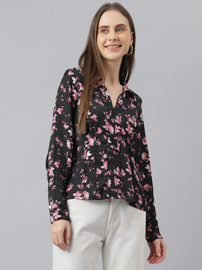 Latin Quarters Women Black Printed Full Sleeve Casual Shirt