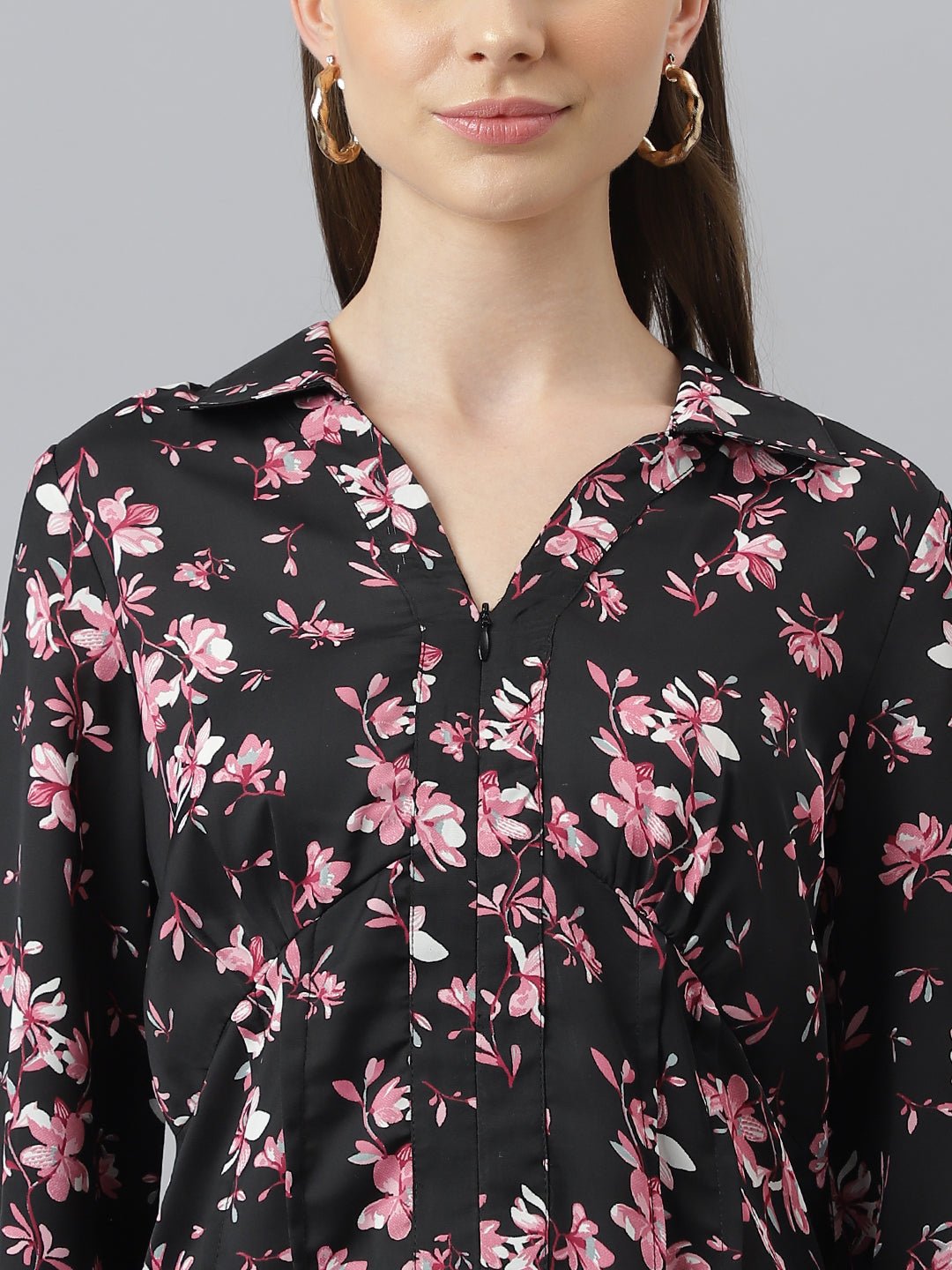 Latin Quarters Women Black Printed Full Sleeve Casual Shirt