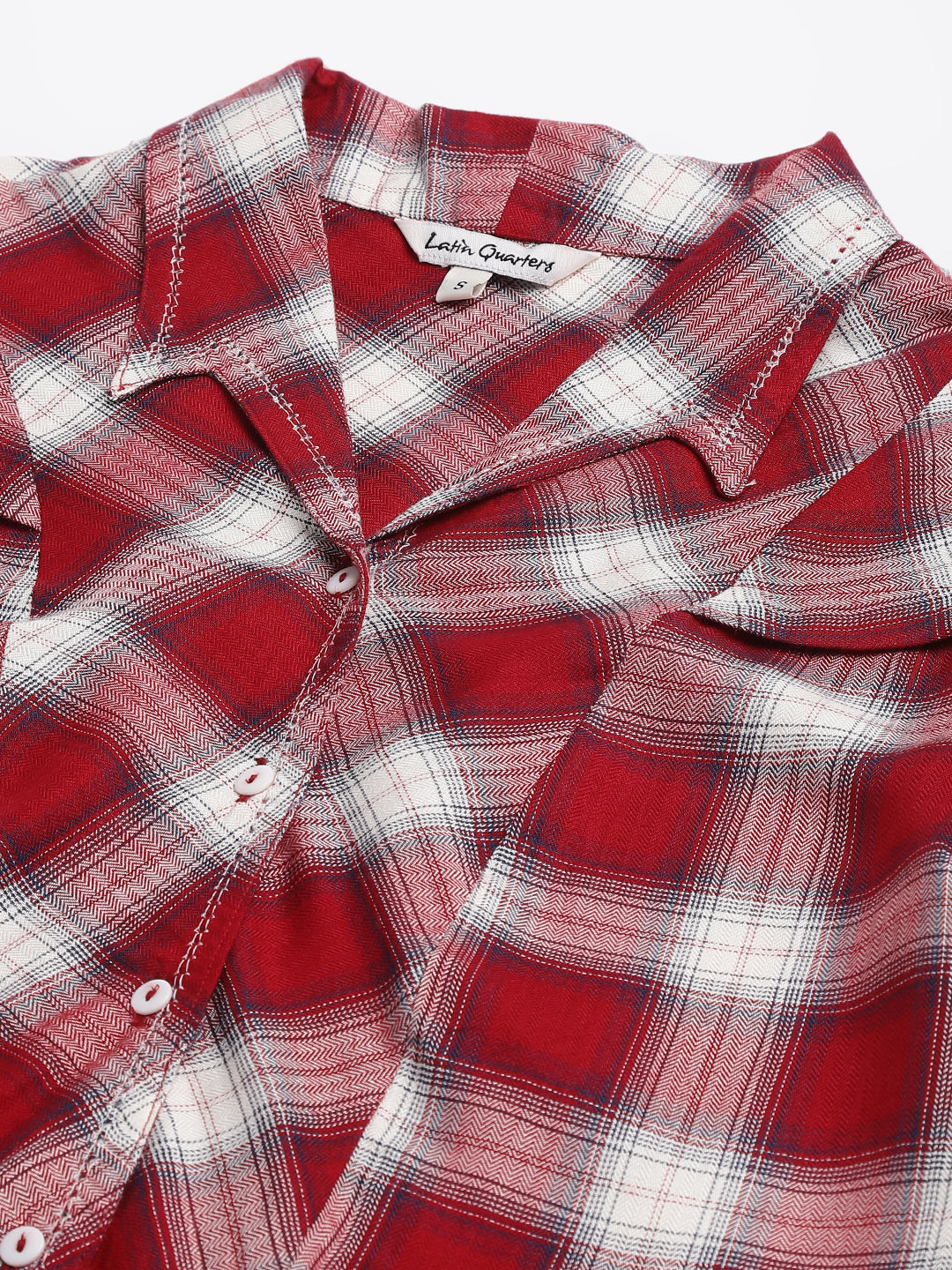Latin Quarters Women's Red Cap Sleeves Collar Neck Casual Check Shirt