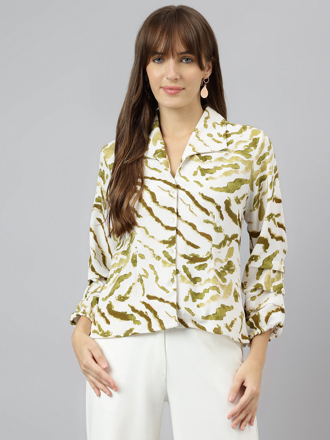 Green 3/4 Textured Shirt Top