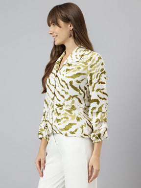 Green 3/4 Textured Shirt Top