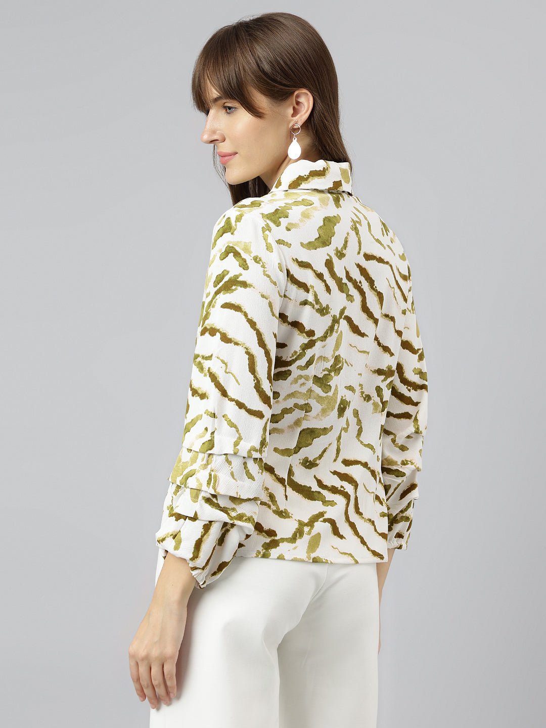 Green 3/4 Textured Shirt Top