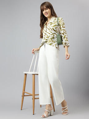 Green 3/4 Textured Shirt Top
