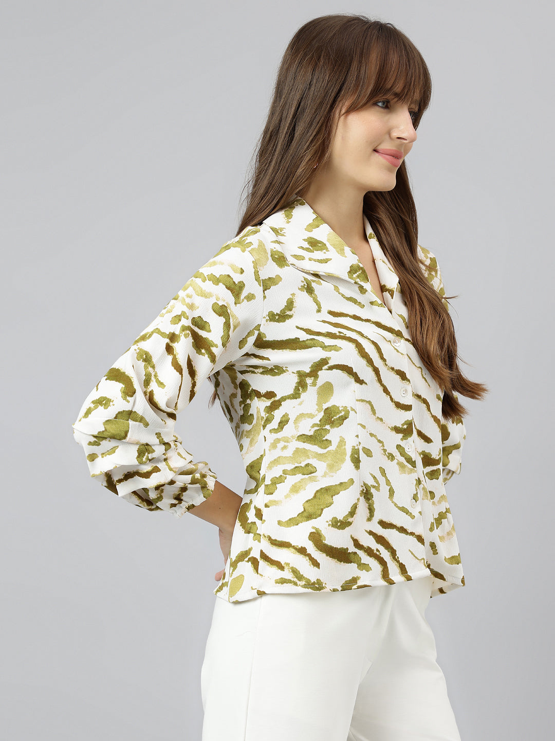 Green 3/4 Textured Shirt Top