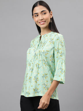 Latin Quarters Women Green Printed 3/4Th Sleeve Casual Tunic