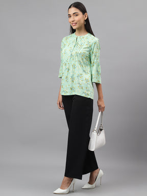 Latin Quarters Women Green Printed 3/4Th Sleeve Casual Tunic