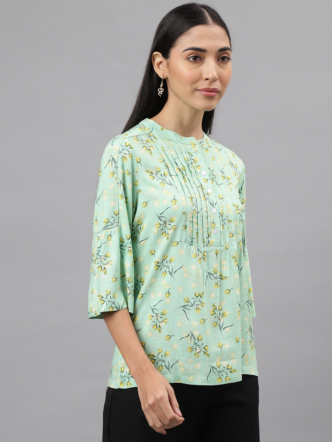 Latin Quarters Women Green Printed 3/4Th Sleeve Casual Tunic