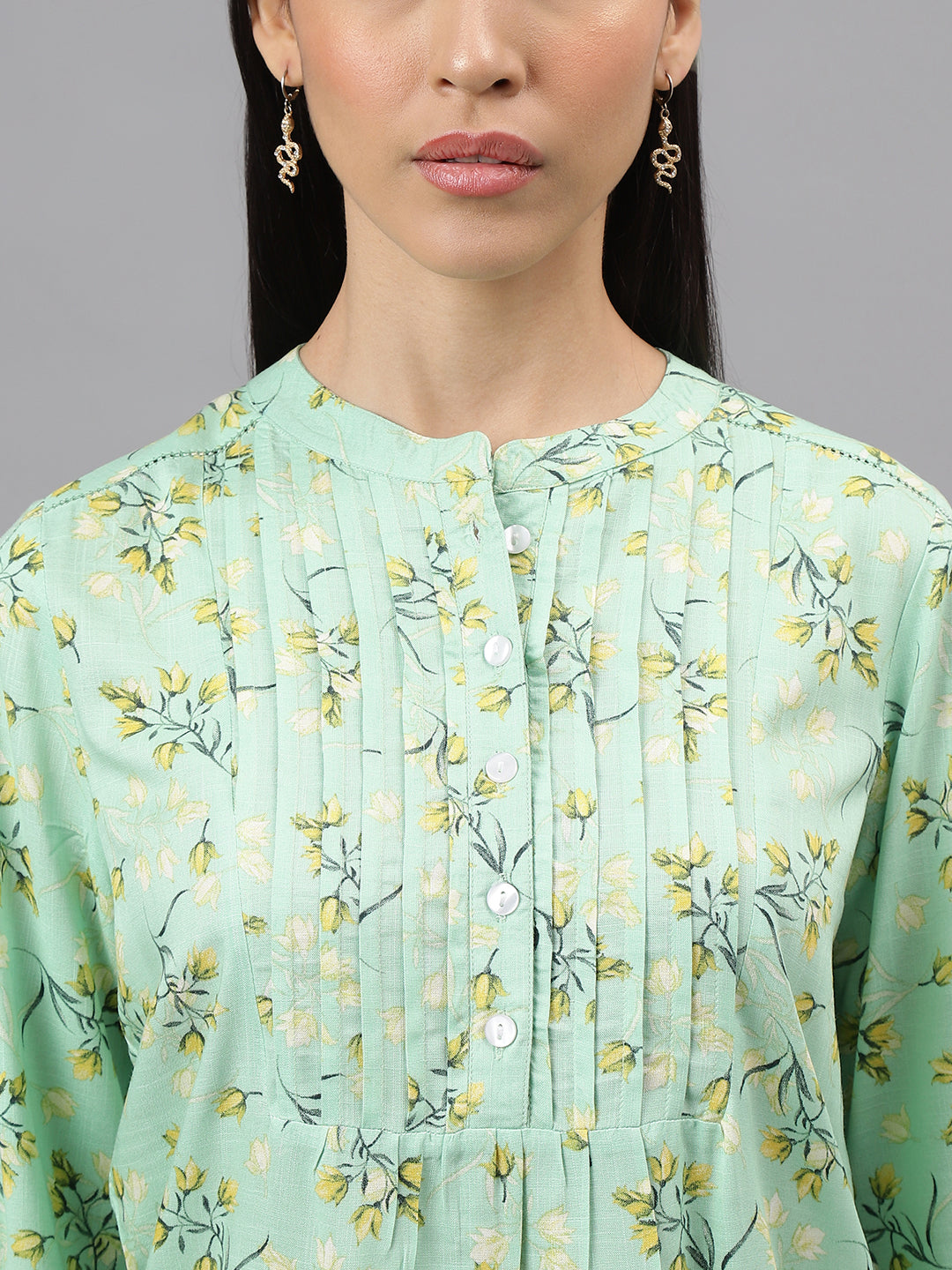 Latin Quarters Women Green Printed 3/4Th Sleeve Casual Tunic