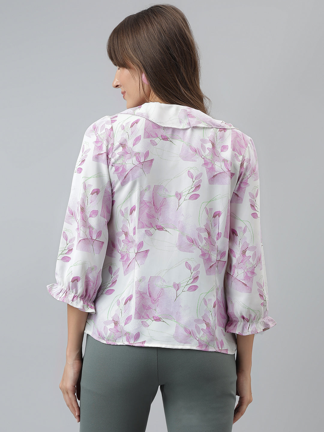 Printed Top Casual 3/4 Sleeves Purple Top