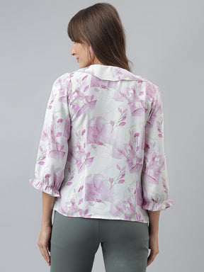 Printed Top Casual 3/4 Sleeves Purple Top