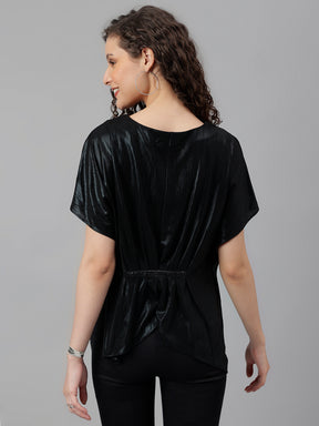 Black Solid Short Sleeve Casual Top