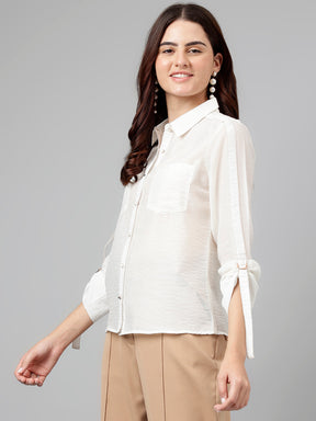 Ivory Solid Polyester Nylon Blouse