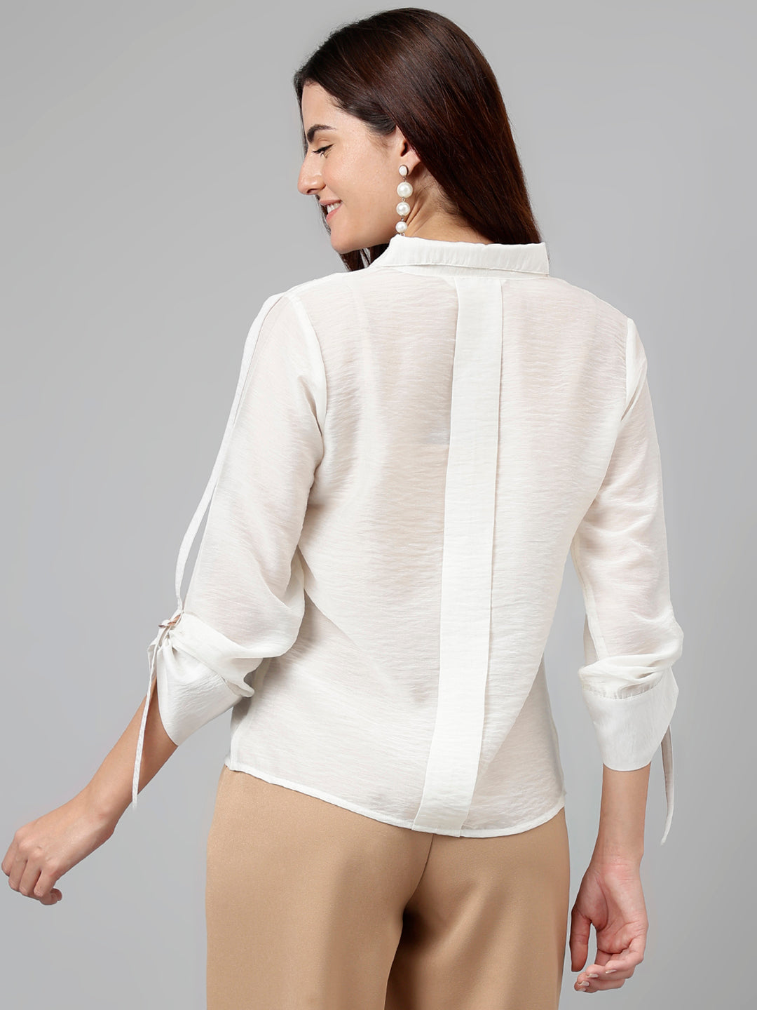 Ivory Solid Polyester Nylon Blouse