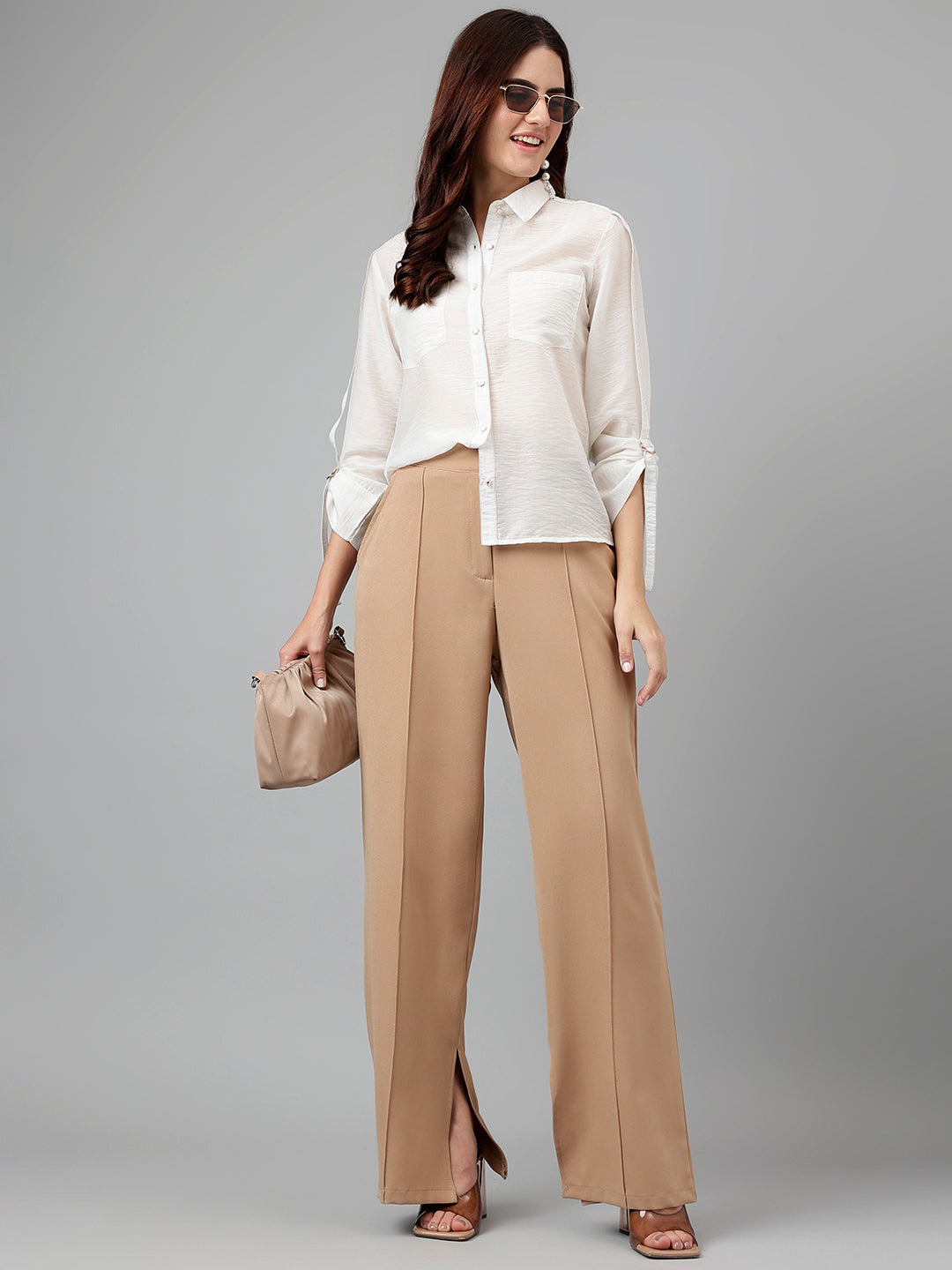 Ivory Solid Polyester Nylon Blouse