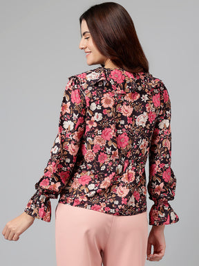 Latin Quarters Women Black Printed Full Sleeve Casual Shirt