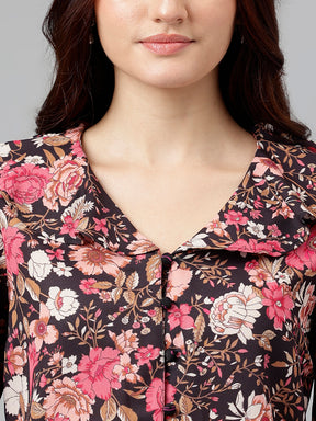 Latin Quarters Women Black Printed Full Sleeve Casual Shirt