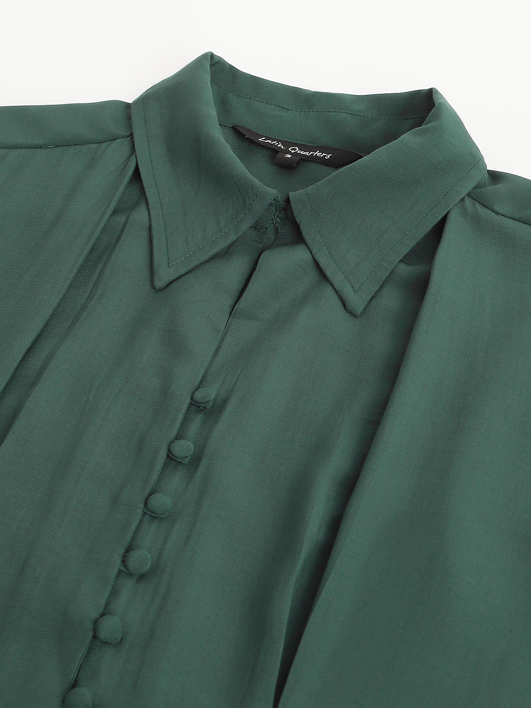 Latin Quarters Women's Green Half Sleeves Solid Collar Neck Formal Top