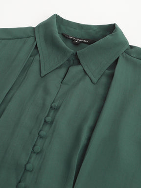 Latin Quarters Women's Green Half Sleeves Solid Collar Neck Formal Top