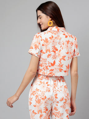 Orange Printed Polyester Blouse