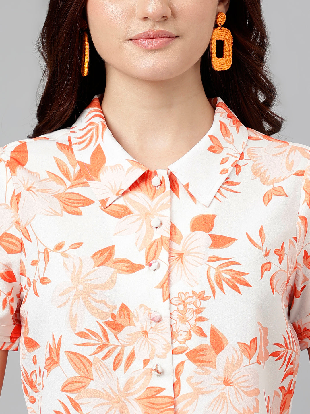 Orange Printed Polyester Blouse