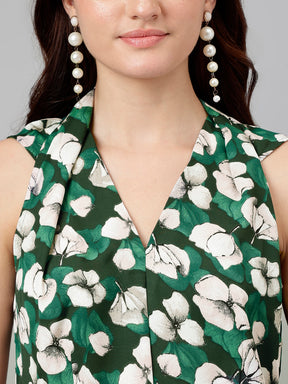Green Printed Polyester Blouse Sleeveless