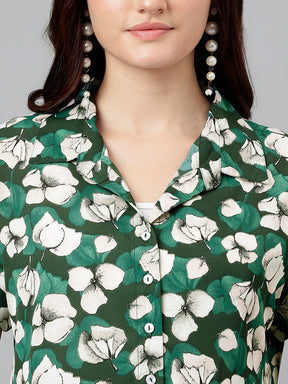 Green Printed Polyester Blouse