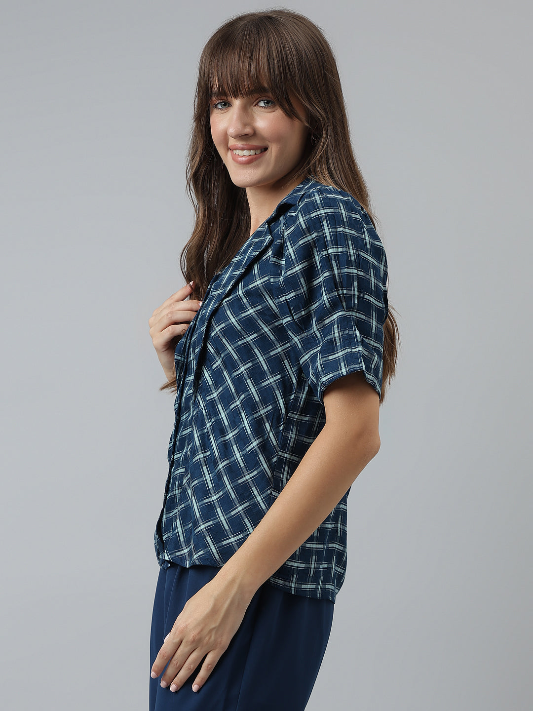 Checks Shirt Casual Half Sleeves Teal Shirt