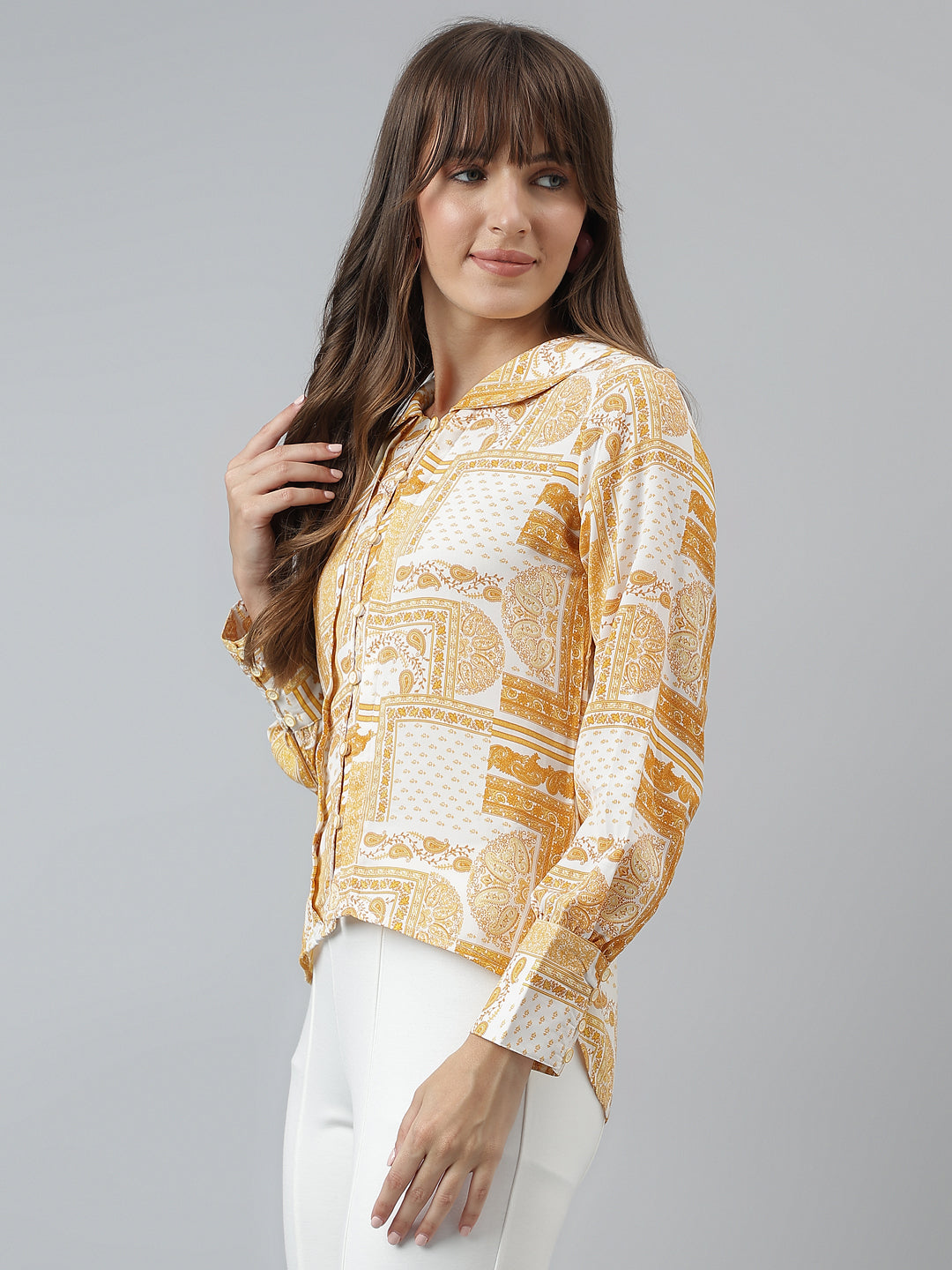 Printed Shirt Casual Full Sleeves Yellow Shirt