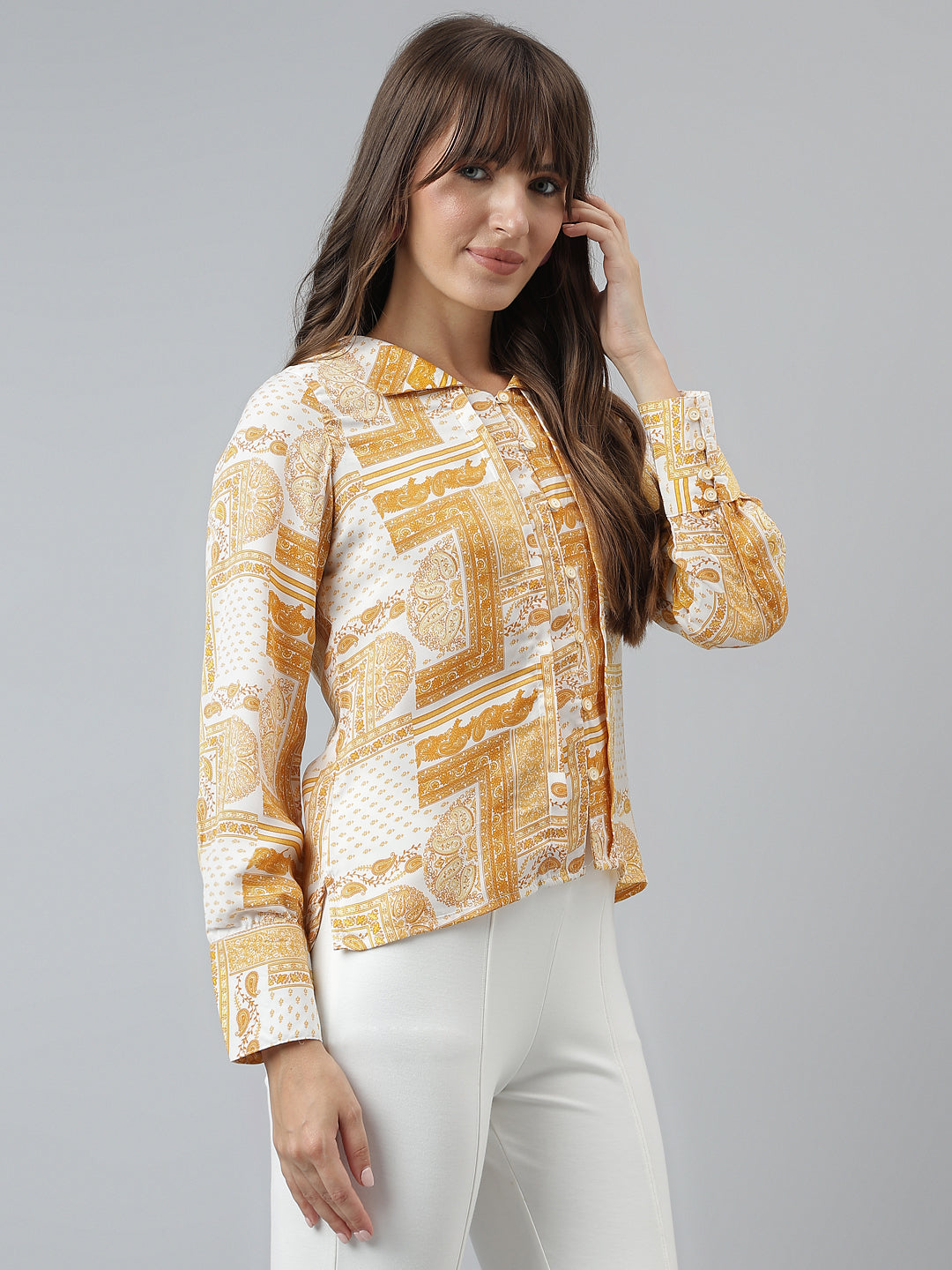 Printed Shirt Casual Full Sleeves Yellow Shirt