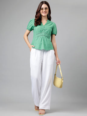 Green Solid Cotton Blouse