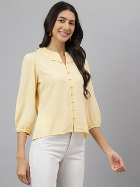Yellow Solid 3/4 Sleeve Casual Shirt