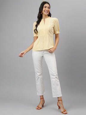 Yellow Solid Half Sleeves Casual Top