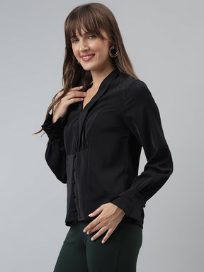 Solid Top Casual Full Sleeves Black Top