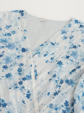 Blue Floral 3/4 Sleeve Casual Top