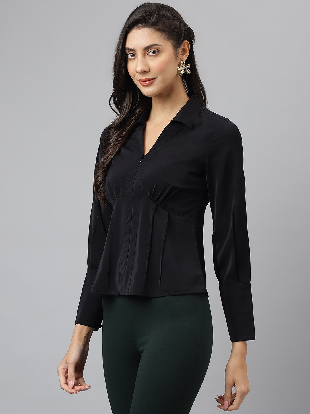 Black Solid Full Sleeve Casual Shirt