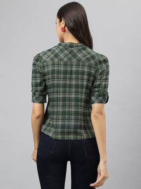 Green Check Half Sleeves Casual Top