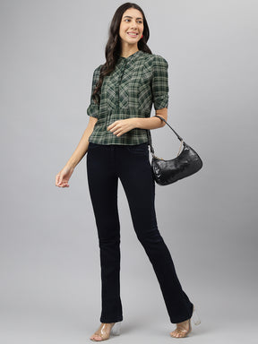 Green Check Half Sleeves Casual Top