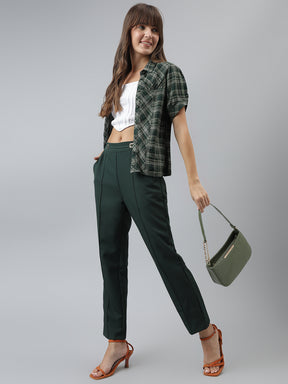 Latin Quarters Women'S Green Checks Collared Half Sleeve Casual Shirt
