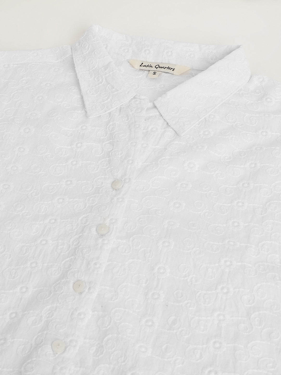 Latin Quarters Women'S White Embroidery Collared Cap Sleeve Casual Shirt