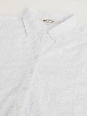 Latin Quarters Women'S White Embroidery Collared Cap Sleeve Casual Shirt