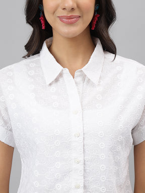White Solid Half Sleeve Casual Shirt