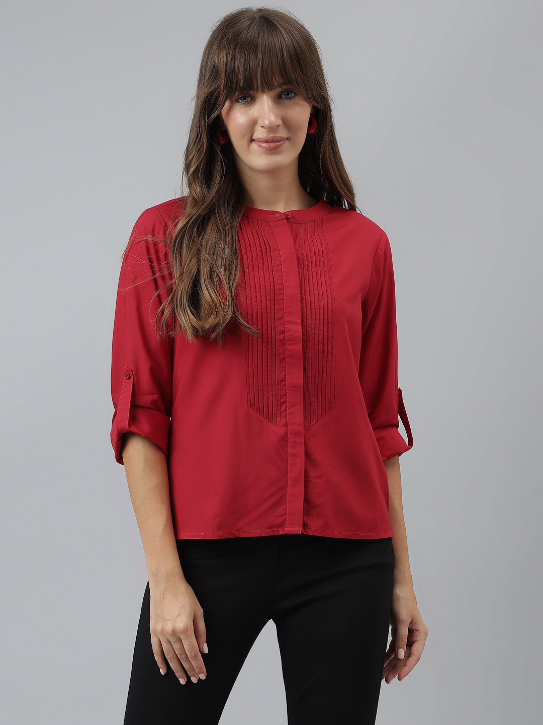 Solid Casual Full Sleeves Red Shirt