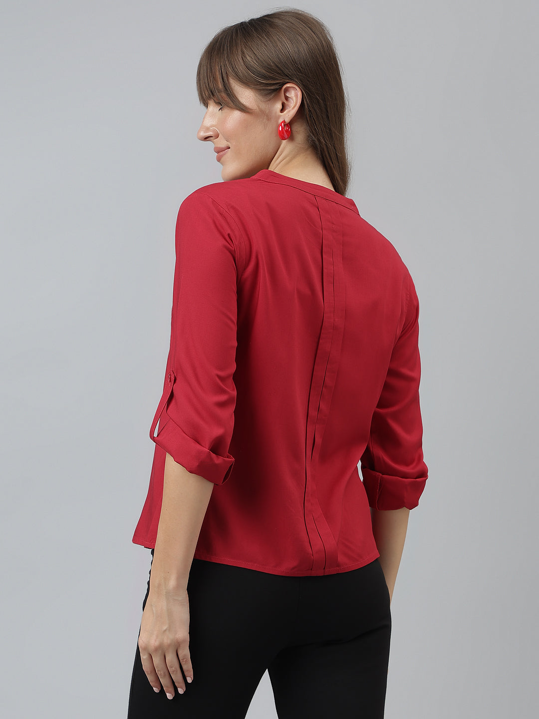 Solid Casual Full Sleeves Red Shirt