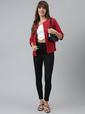 Solid Casual Full Sleeves Red Shirt