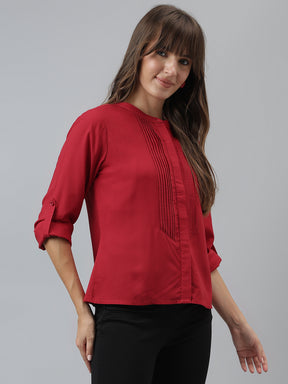 Solid Casual Full Sleeves Red Shirt