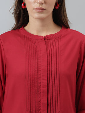 Solid Casual Full Sleeves Red Shirt