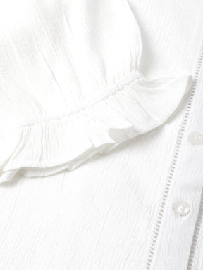 Latin Quarters Women's White Solid Collared Half Sleeve Casual Shirt