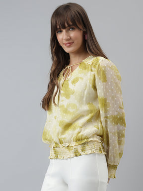 Printed Top Casual Full Sleeves Yellow Top