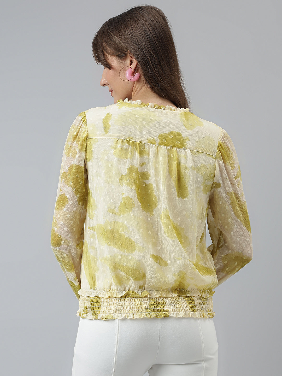 Printed Top Casual Full Sleeves Yellow Top